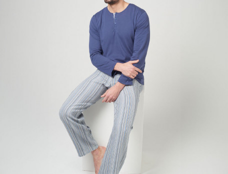 Pyjama tissé-teint rayé et jersey bleu homme Milleraies